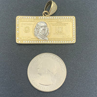14K Yellow Gold and CZ Hundred Dollar Bill Pendant