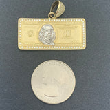 14K Yellow Gold and CZ Hundred Dollar Bill Pendant