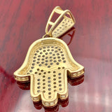 1.5” 14k Yellow Gold Iced Out Hamsa Pendant
