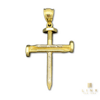 10K Two-tone Gold Nail Cross Pendant