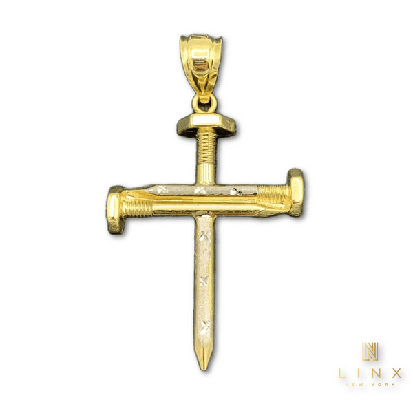 10K Two-tone Gold Nail Cross Pendant