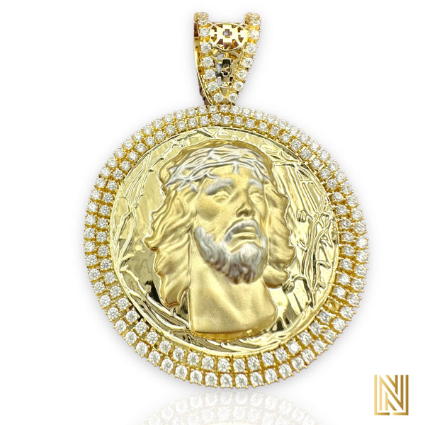 2.58” 14k Yellow Gold Jesus Face Medallion