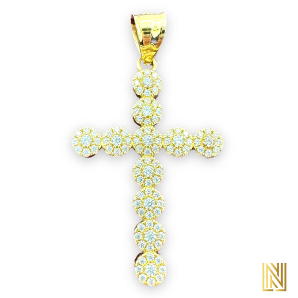 1.63” 14K Yellow Gold Iced Out Cross Pendant