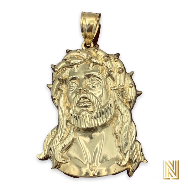 10K Yellow Gold Jesus Face Pendant (3D Thorns)