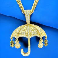 1.58” 14K Yellow Gold Umbrella Pendant