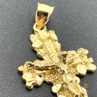 14K Gold Nugget Crucifix Pendant