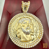 2.58” 14k Yellow Gold Jesus Face Medallion