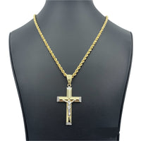 2.47” 10k Gold 3D Crucifixion Pendant and 4MM Rope Chain Necklace