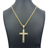2.47” 10k Gold 3D Crucifixion Pendant and 4MM Rope Chain Necklace