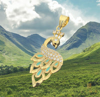 14K Gold and CZ Peacock Charm