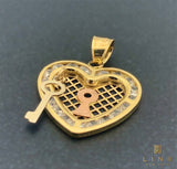 14K Gold and CZ Heart-shaped Lock & Key Charm