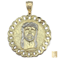 Extra Large 10k Gold Jesus Face Round Pendant