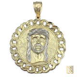 Extra Large 10k Gold Jesus Face Round Pendant