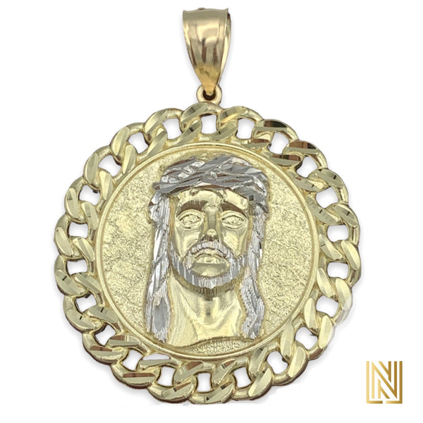 Extra Large 10k Gold Jesus Face Round Pendant