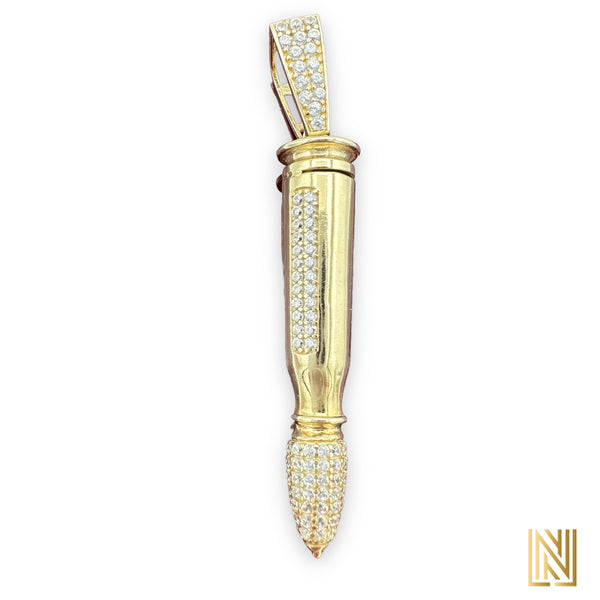 2” 14K Yellow Gold CZ Bullet Pendant