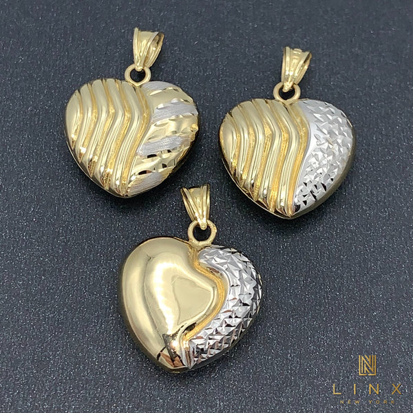 14K Yellow Gold Reversible Puffed Heart Charm