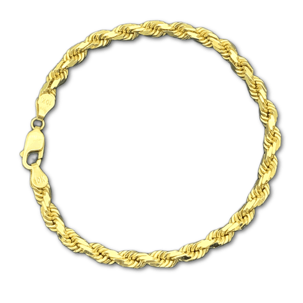 4.5MM 10K Yellow Gold Solid DC Rope Bracelet
