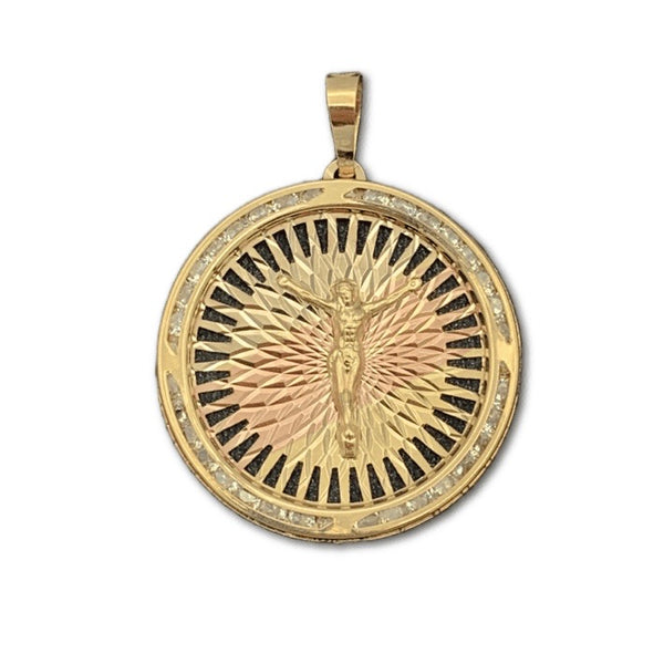 14K Yellow Gold Crucifixion Medallion Pendant