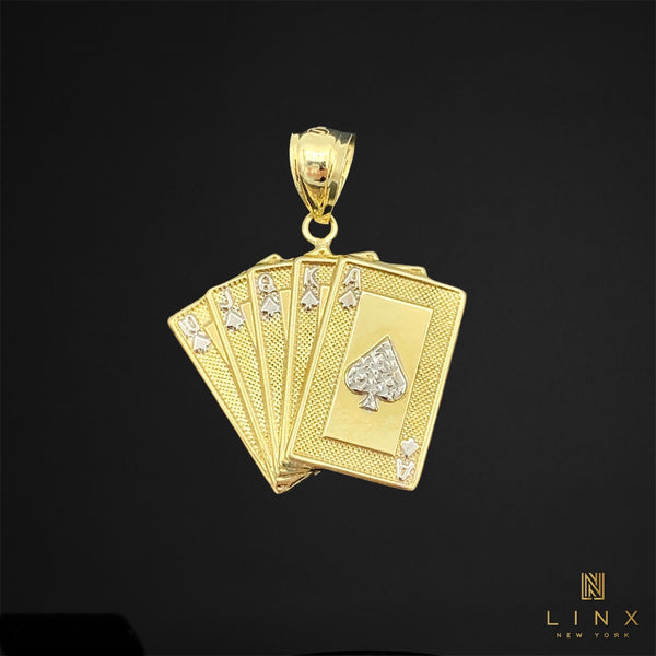 10K Two-tone Gold Royal Flush Poker Pendant