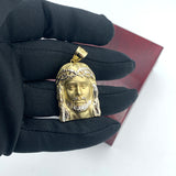 10k Yellow Gold Matte Jesus Face Pendant and 3mm Franco Chain Set