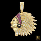 1.67” 14k Yellow Gold Native Chief Pendant