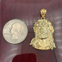 10K Yellow Gold Jesus Face Pendant (3D Thorns)