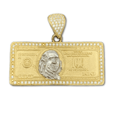 14K Yellow Gold and CZ Hundred Dollar Bill Pendant