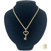 14k Gold Diamond Key Pendant and 10k Gold Rope Chain Set