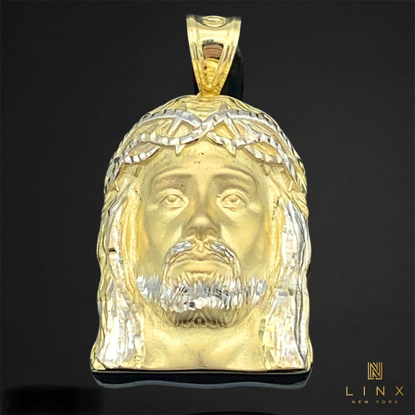 10K Two-tone Gold Jesus Face Pendant