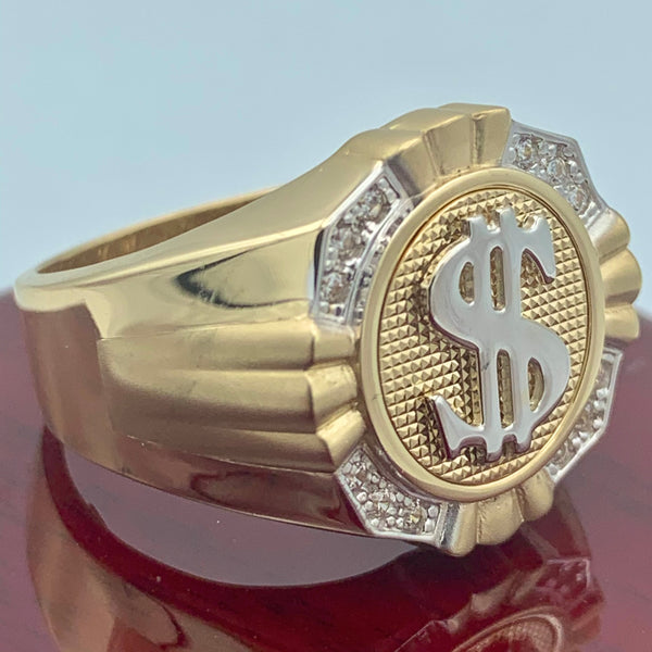 14K Yellow and White Gold Dollar Sign Ring