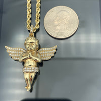 1.75” 10k Gold 3D Angel Pendant with 3MM Rope Chain Set