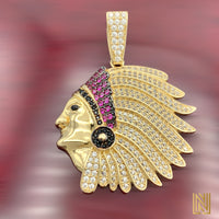 1.67” 14k Yellow Gold Native Chief Pendant