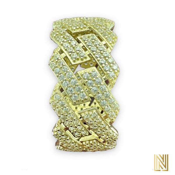 11mm 14K Yellow Gold Cuban Link Eternity Band Ring