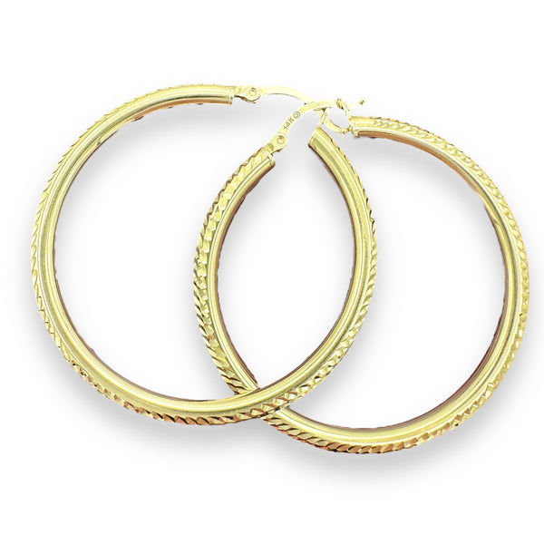 14k Yellow Gold Diamond Cut Hoop Earrings (2 sizes)