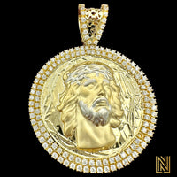 2.58” 14k Yellow Gold Jesus Face Medallion