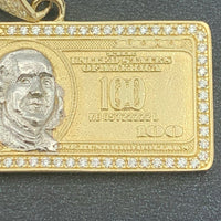 14K Yellow Gold and CZ Hundred Dollar Bill Pendant